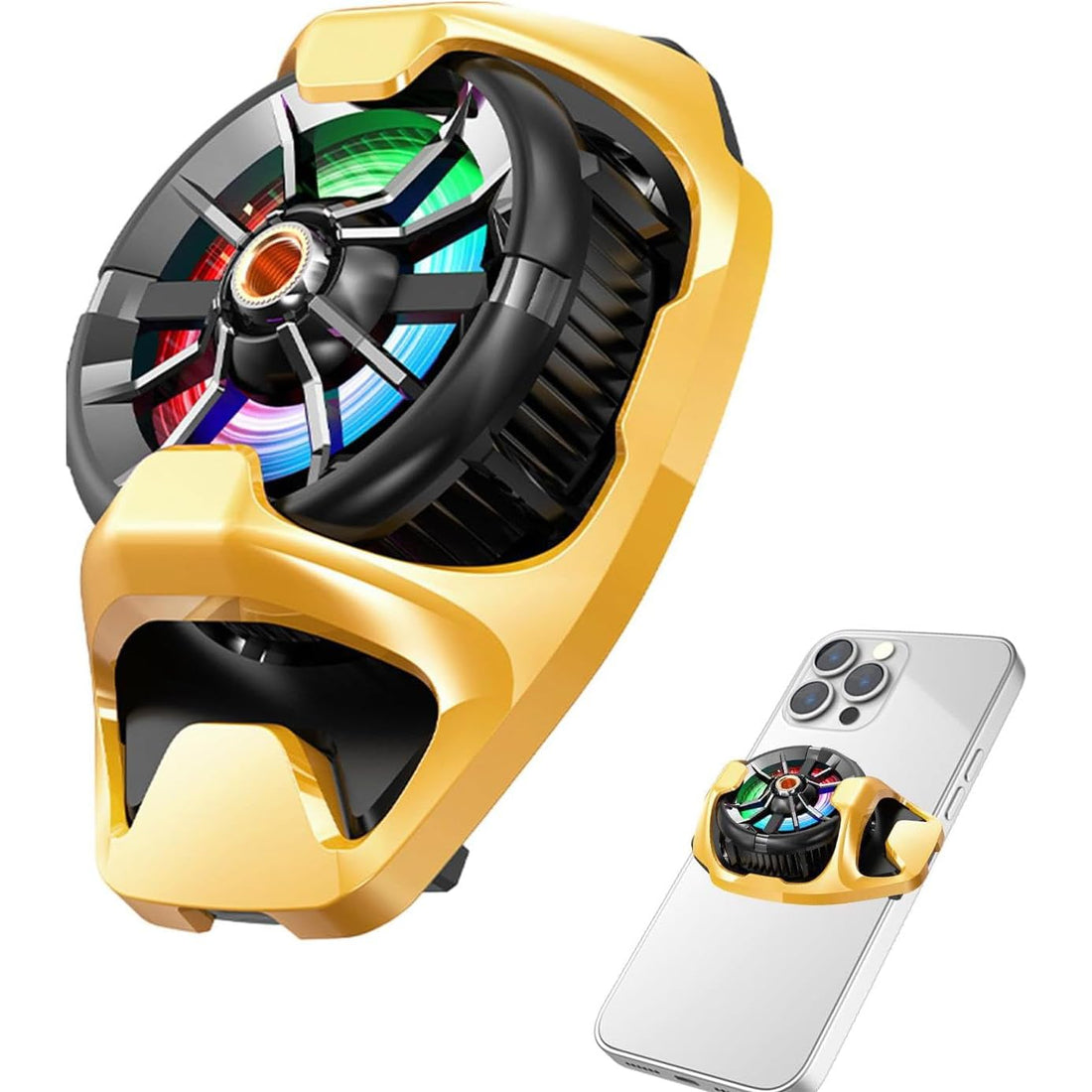 Memo DL22 Cell Phone Cooler - Back Clip,Portable Cell Phone Cooling Fan with RGB Lighting, Semiconductor Mobile Phone Cooling Fan for Game (Yellow)