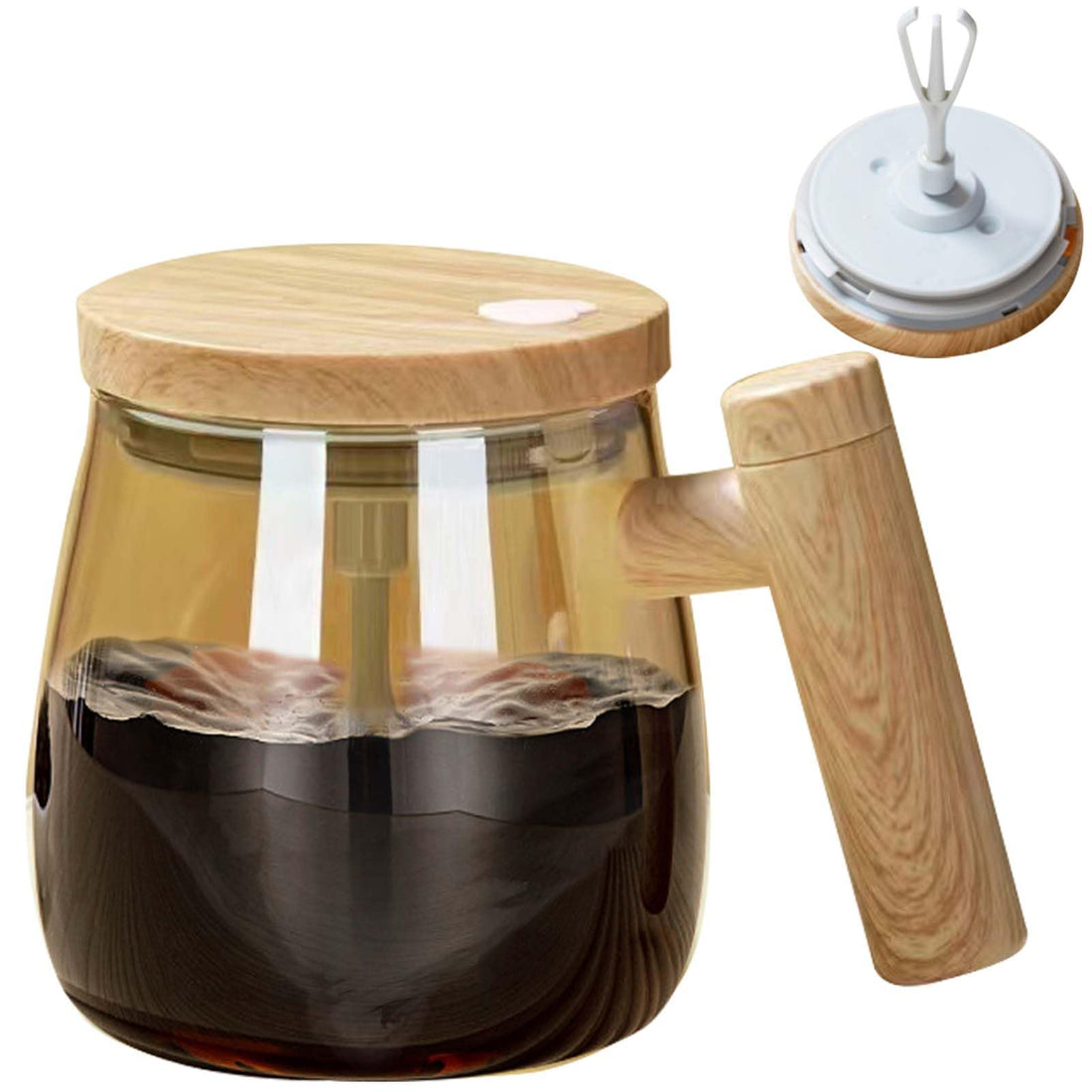 Leikurvo Self-Stirring Cup, 400 ml Electric Coffee Mug, Automatic High Borosilicate Glass Mixing Cup with Lid, Handle Knob, Mixing Cup, Mixing Cup, Mixing Cup for Coffee, Tea, Juice, Milk, Cocoa