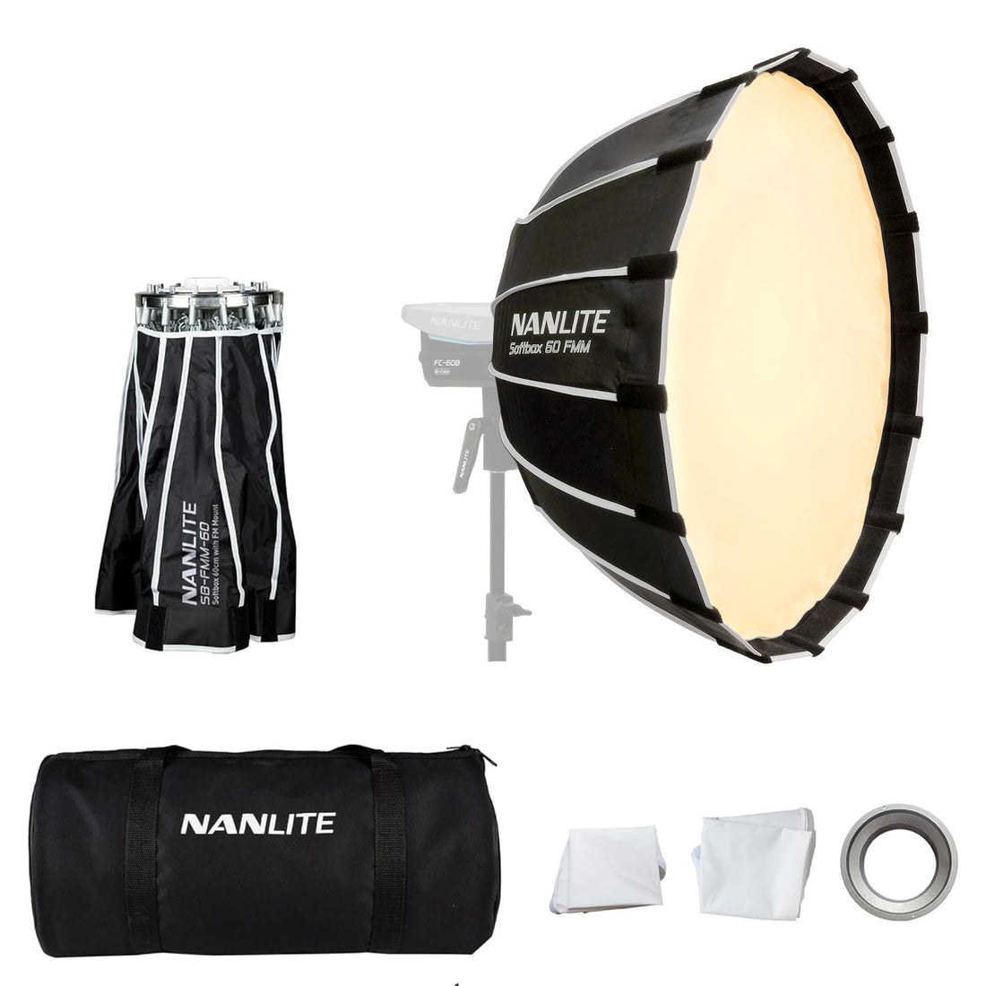 NANLITE SB-FMM-60 Parabolic Softbox 60cm Softbox Diffuser Foldable for Forza 60B/Forza 150B/FS-60B/FC-60B/FC-120B FM Mount with Carrying Bag