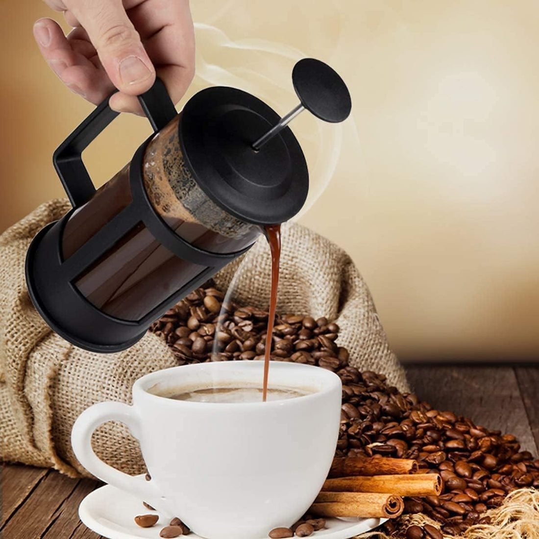 hanso French Press Coffee & Tea Maker for Home, Office, or On-the-Go - Heat-Resistant & Compact Design (Black, 350 ML)