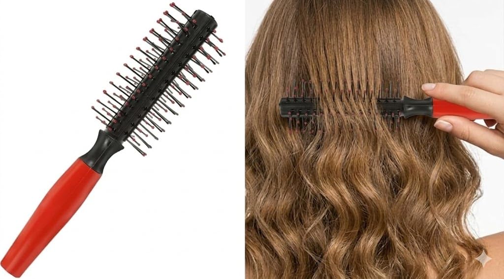 Small Round Hair Brush Mini Round Comb Roller Comb Hair Styling Brush Salon Hairdressing Brush for Thin Hair, Short Hair, Bangs, Beard, Lifting, Curling-red PLASTIC HAND