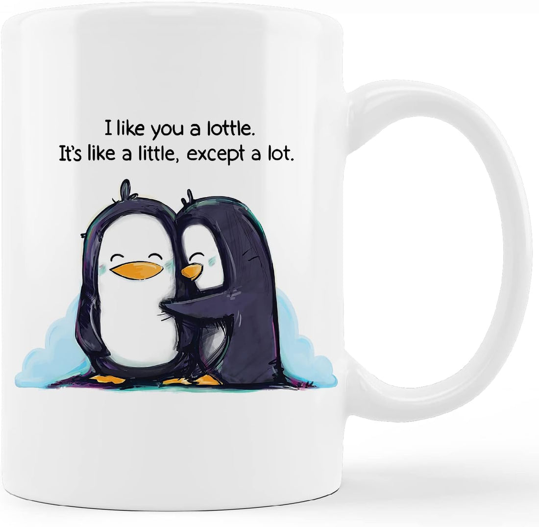 Cute Penguin Mug Cup,I Like You A Lottle It's Like A Little Except A Lot Ceramic Mug-11oz Coffee Milk Tea Mug Cup,Wife Gifts from Husband,Anniversary Birthday Gifts for Wife