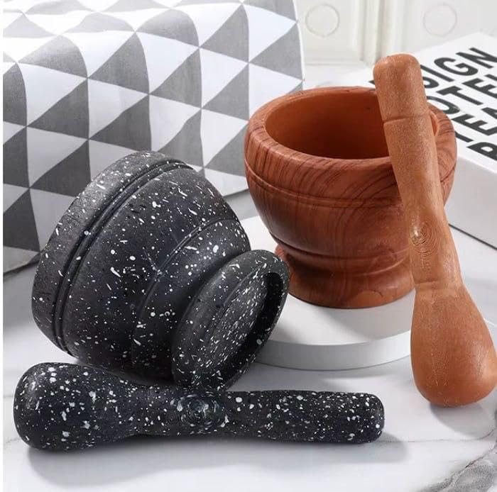 Generic Mortar and Pestle Set, Speckled Design, Available in Black and Wood Finish .flo