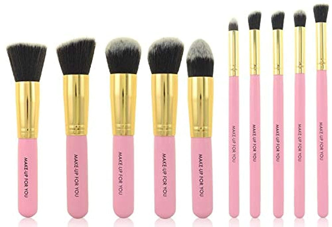 Kabuki Makeup Brushes - 10 Pieces, Pink