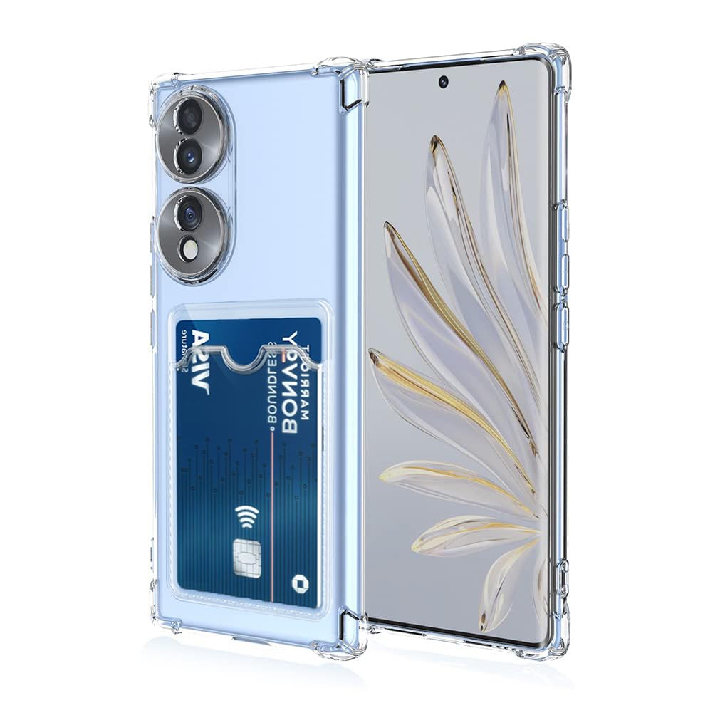 Dl3 Mobilak Clear Wallet Phone Case for Honor 70 5G Upgrade Card Slot Case Slim Fit Protective Soft TPU Shockproof Cover with Cute Card Holder - Transparent