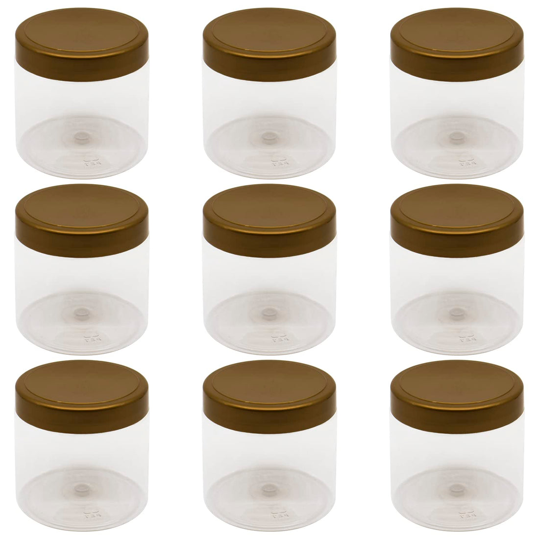 artistic 8 Piece Plastic Jar White Clear Size 500ml - Diameter 9 Centi - Gold Lid and Plastic Medicine - Empty Plastic Empty Jar Refill Jar Storage Containers Empty Round Cans - (Gold)