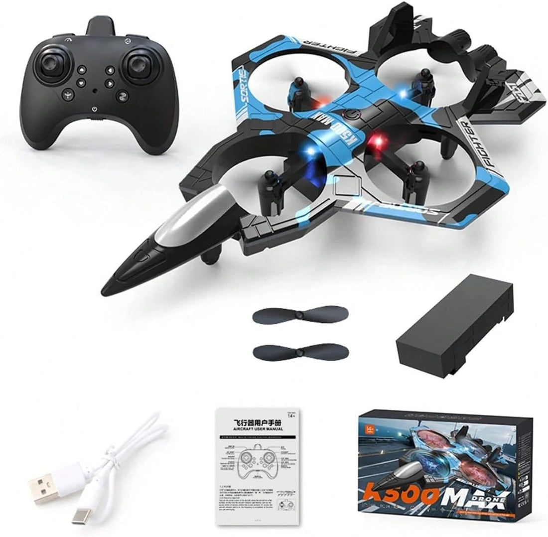 Next Store K500 Max Jet Drone, 4 Channel Remote Control Aircraft with War Fighter Design, Shock Proof EPP Foam Glider with Gyroscope and Light, Outdoor Flight Toys for Kids and Beginners (Blue)
