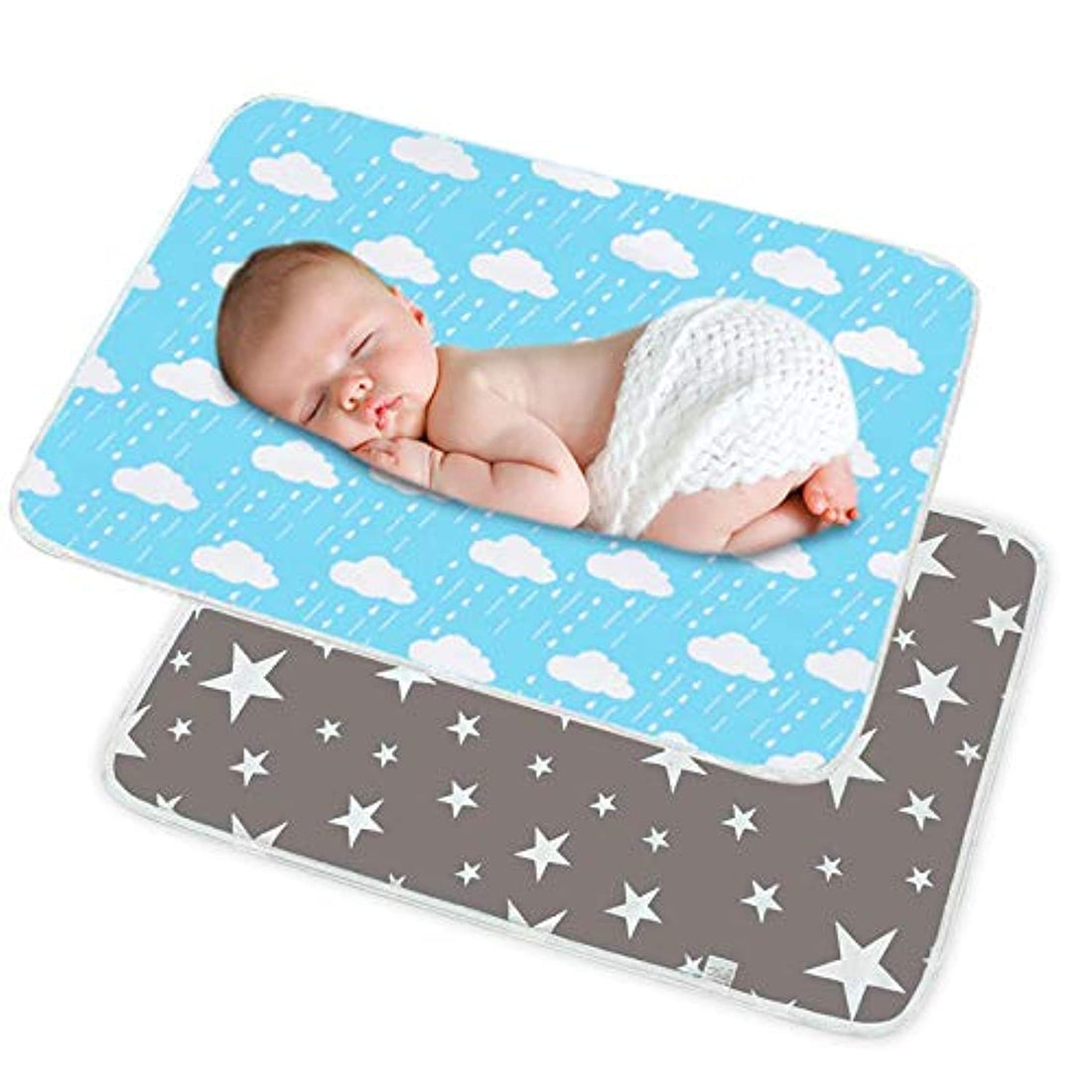 2 Pack 50cmX70cm Portable Baby Diaper Changing Pad, Newborn and Toddlers Waterproof Reusable Nappy Multi Function Washable Mat for Home and Outdoor, Travel (Grey & Blue)