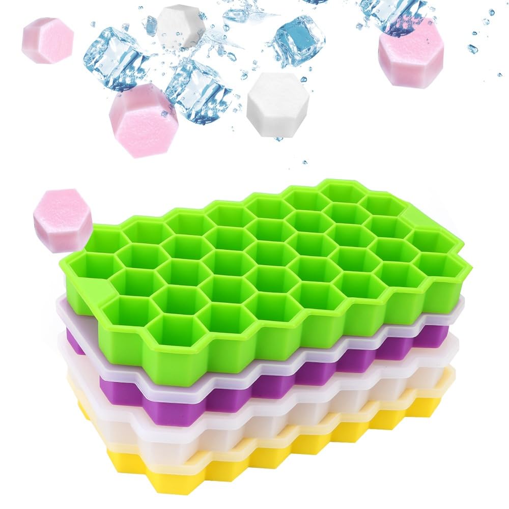 Silicone Ice Cube Tray 37 Grid Ice Cube Mold With Lid Honeycomb Ice Maker Reusable Ice Container for Whiskey Coffee Juice
