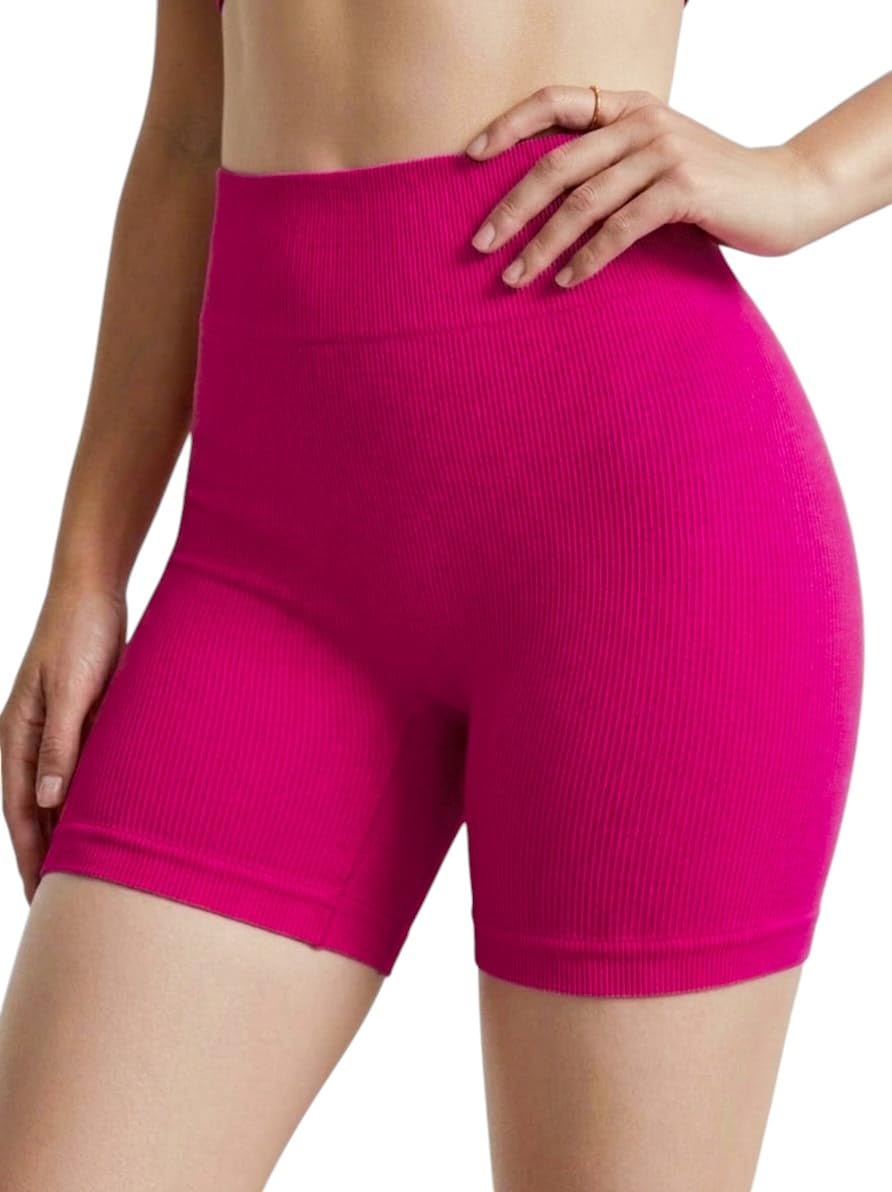 MEZA Women's Power Ribbed Shorts High Waist Body Shaper Shorts High Stretch Fabric One Size 50-90KG