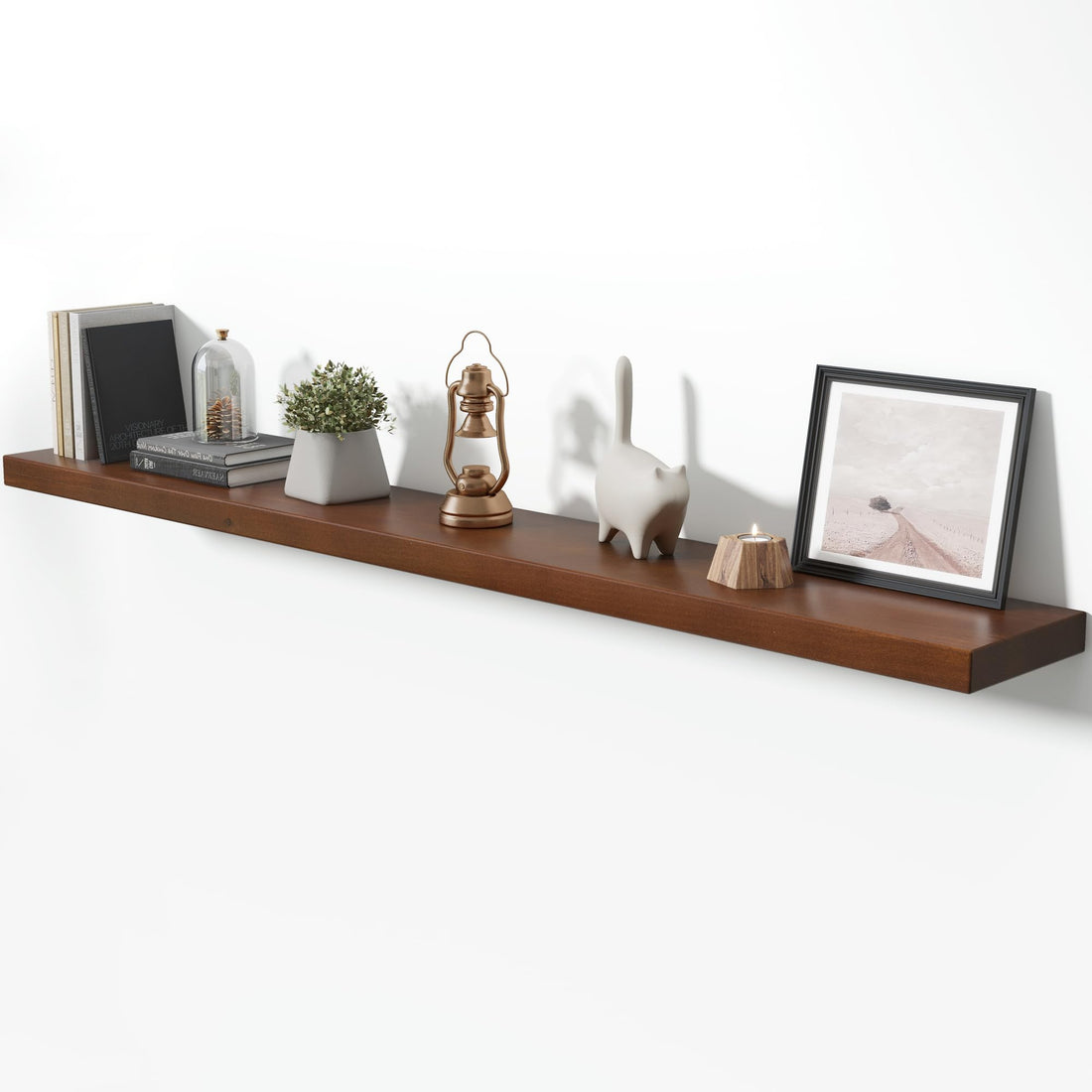 Axeman 72 inch Floating Shelves for Wall, 9.3" Deep 100% Solid Douglas-Fir Heartwood Wall Mounted Shelf with Invisible Bracket for Living Room Bedroom Kitchen Bathroom Decor, Set of 1, Walnut Finish