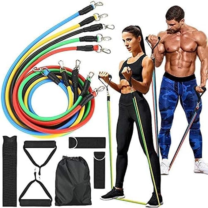 City Star Sport Resistance Bands Set with 5 Levels, 2 Foam Handles, Workout Bands for Strength Training, Home Gym Equipment