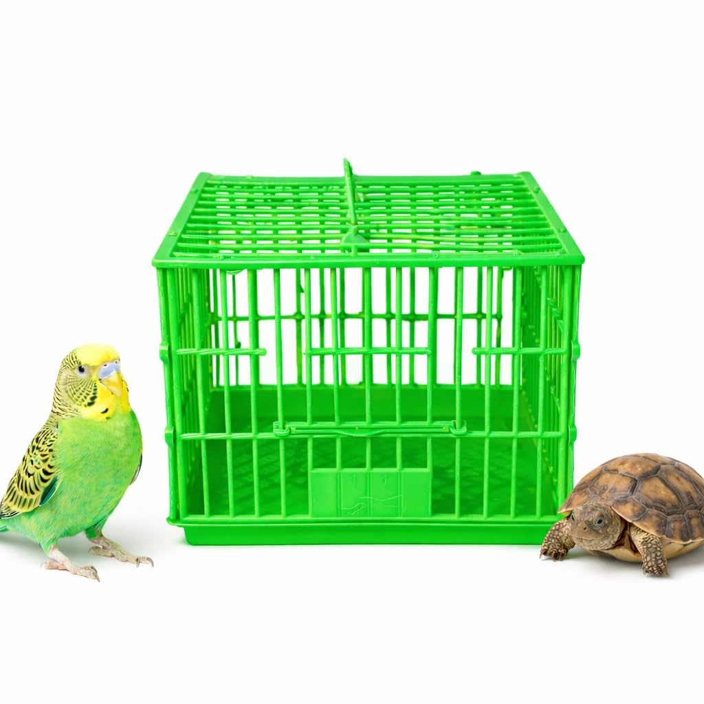 Portable Bird Travel Cage for Small Parrots, Budgies, Lovebirds, turtles, Cockatiels, Plastic Carrier with Ventilation and Secure Lock قفص لنقل عصافير وسلاحف (Green)