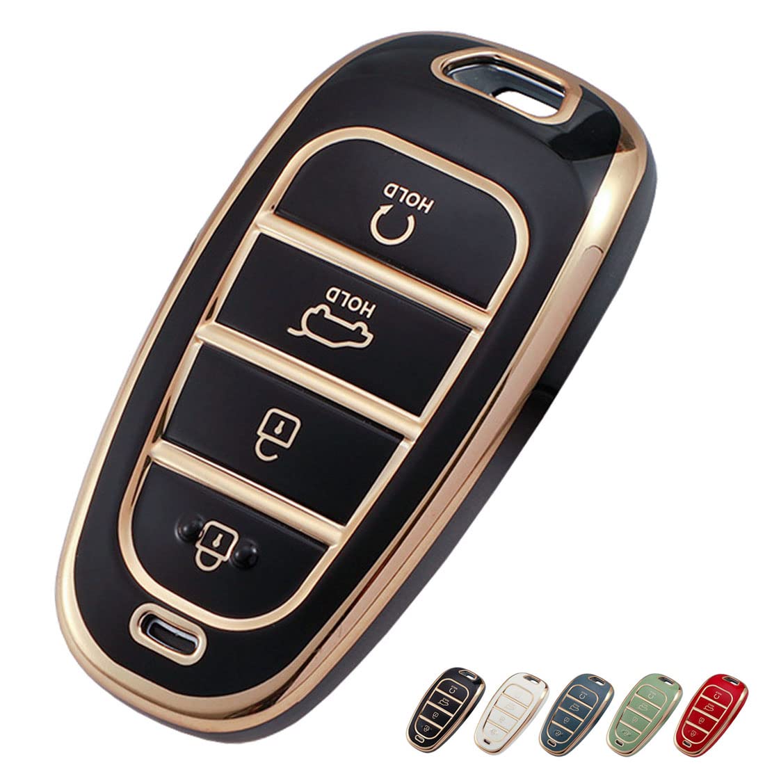 Soft TPU Smart Remote Car Key FOB Cover Holder Case Fit for Hyundai 2020 2021 Sonata 2022 Tucson Full Protection Car Key Shell Accessories (4 Button-Black)