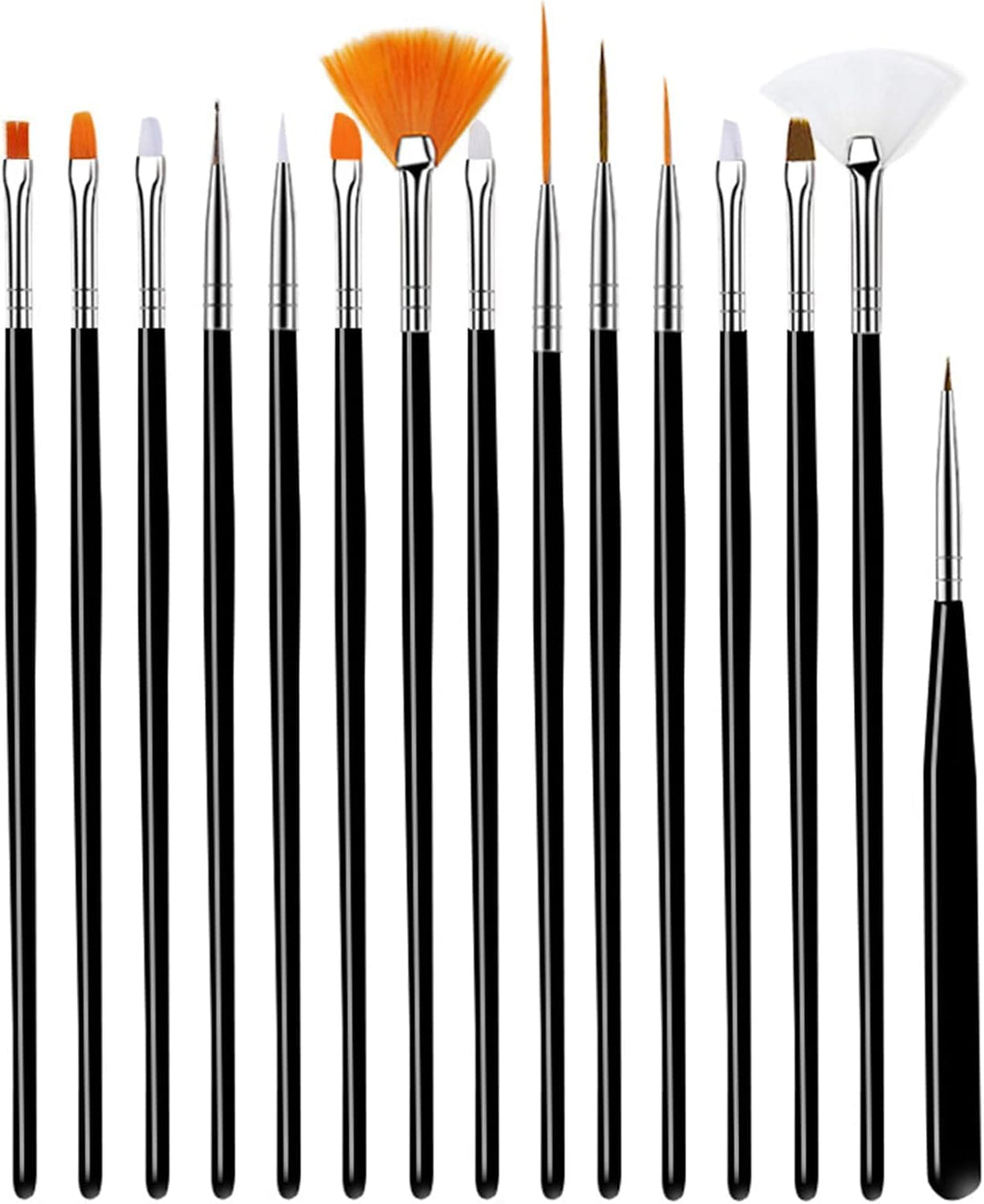 Nopatia Professional 15 Pcs Nail Art Brush Set - UV Gel Nail Art Brushes Set - Nail Art Design Painting Tools for Home and Salon