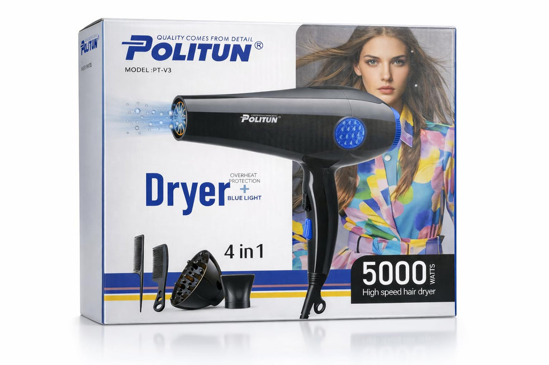 PT-V3 5000W Powerful Professional Hair Dryer, 2 Speed Options, Three Heat Levels, Air Diffuser, Detachable Nozzle