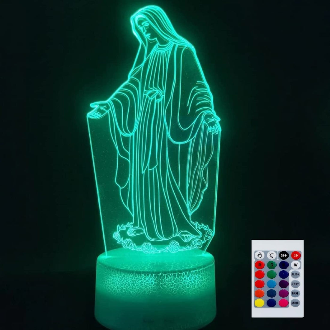 Night Light for Kids 3D Virgin Mary Led Lamp with Remote Control 16 Color Changing Xmas Birthday Gift for Child