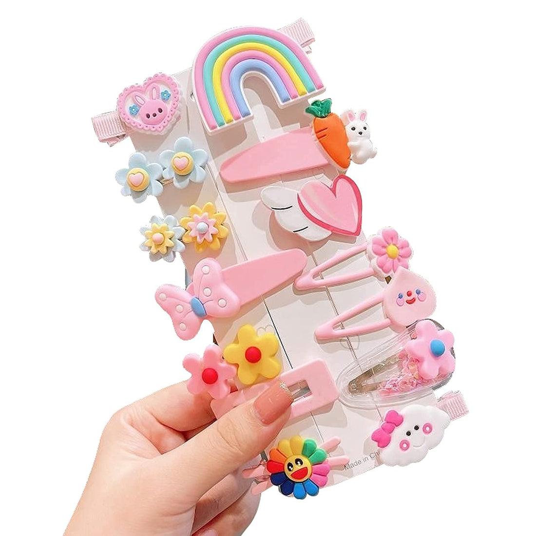 niyokki Cute Hair Clips for Girls, Cartoon Fruits Candy Rainbow Patterns Hair Pins Snap Hair Barrettes, Fashion Hair Accessories Decorations for Baby Girls (pink rainbow)