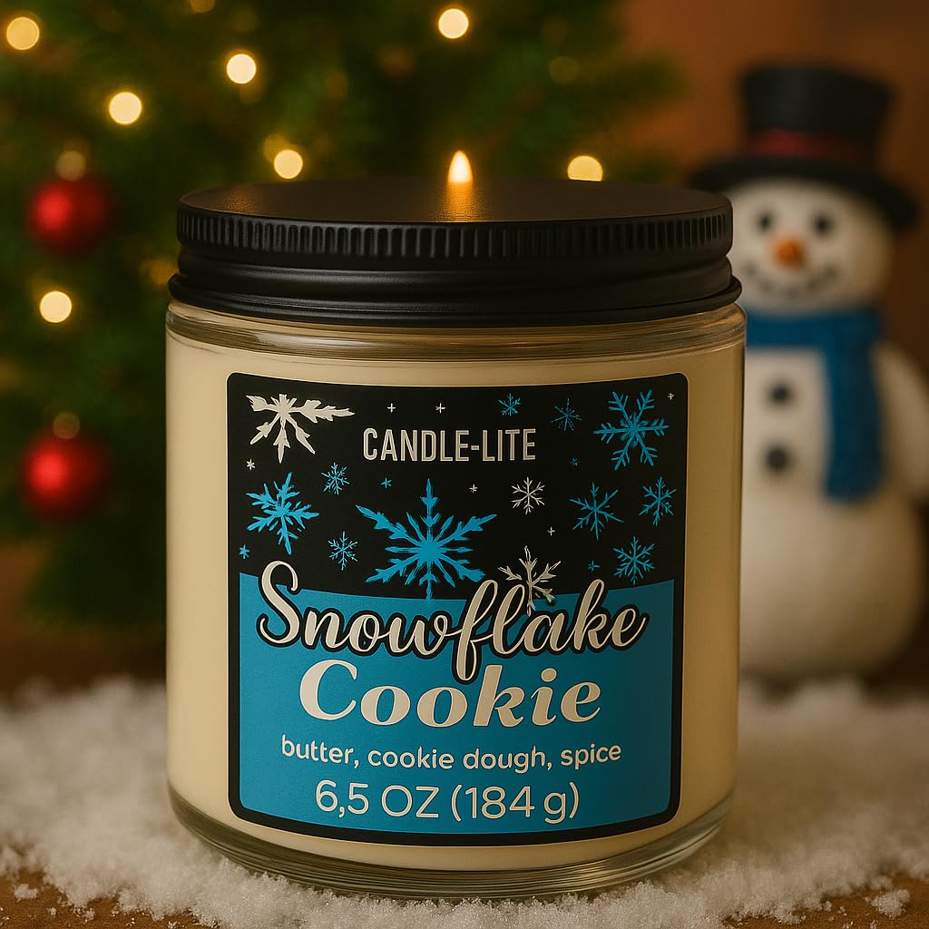Kanawaty Scented 6.5 oz Candle Jar, SNOWFLAKE COOKIE, Up to 40 Hours of Burn Time, Single-Wick