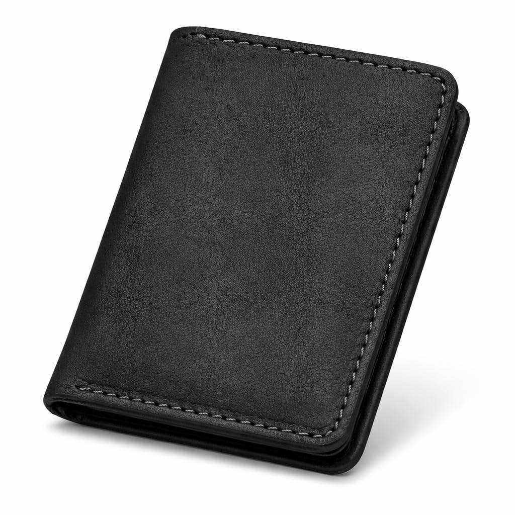 Motevia Men's Genuine Leather Wallet 10 * 7cm 5 Pockets Inside Card Wallet Small Size Slim Wallets by Motevia (Black)