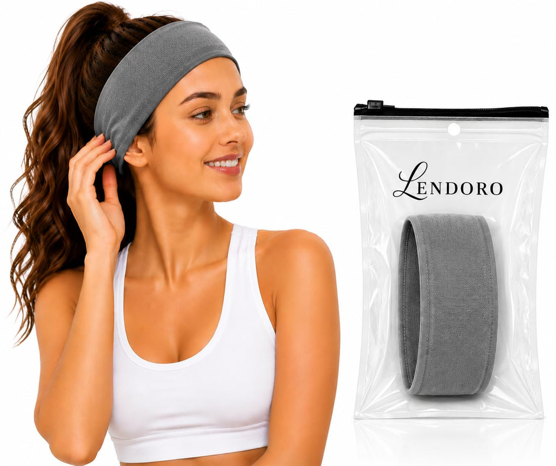 LENDORO Fashion Wide Headbands, Soft Fabric, 7cm, Stretchy Hair Bands for Makeup, Yoga, Running, Sports (1, Grey)