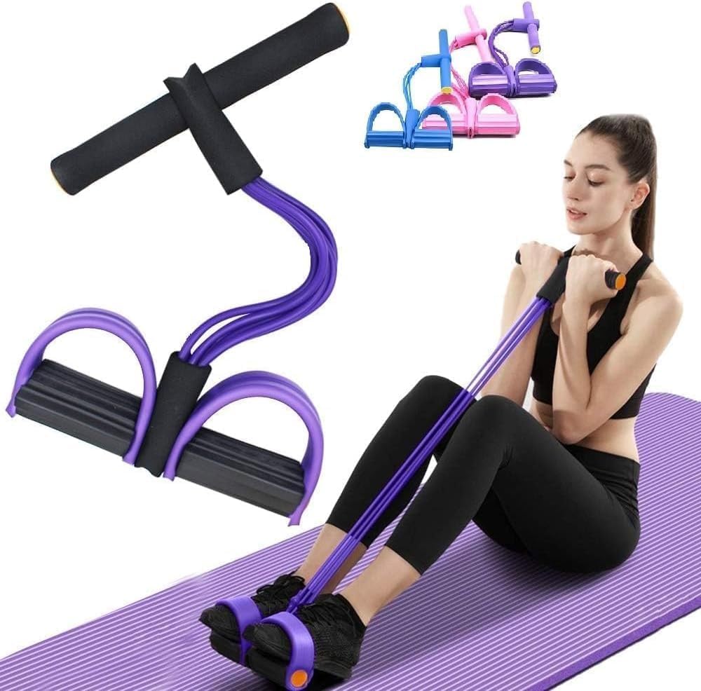 TRUE FIT®Pedal Resistance Band, 4 Multifunctional Yoga 4-Tube Tension Ropes, Ideal Exercise Equipment for Abdomen, Waist, Arm, Slimming Training, Leg Extension