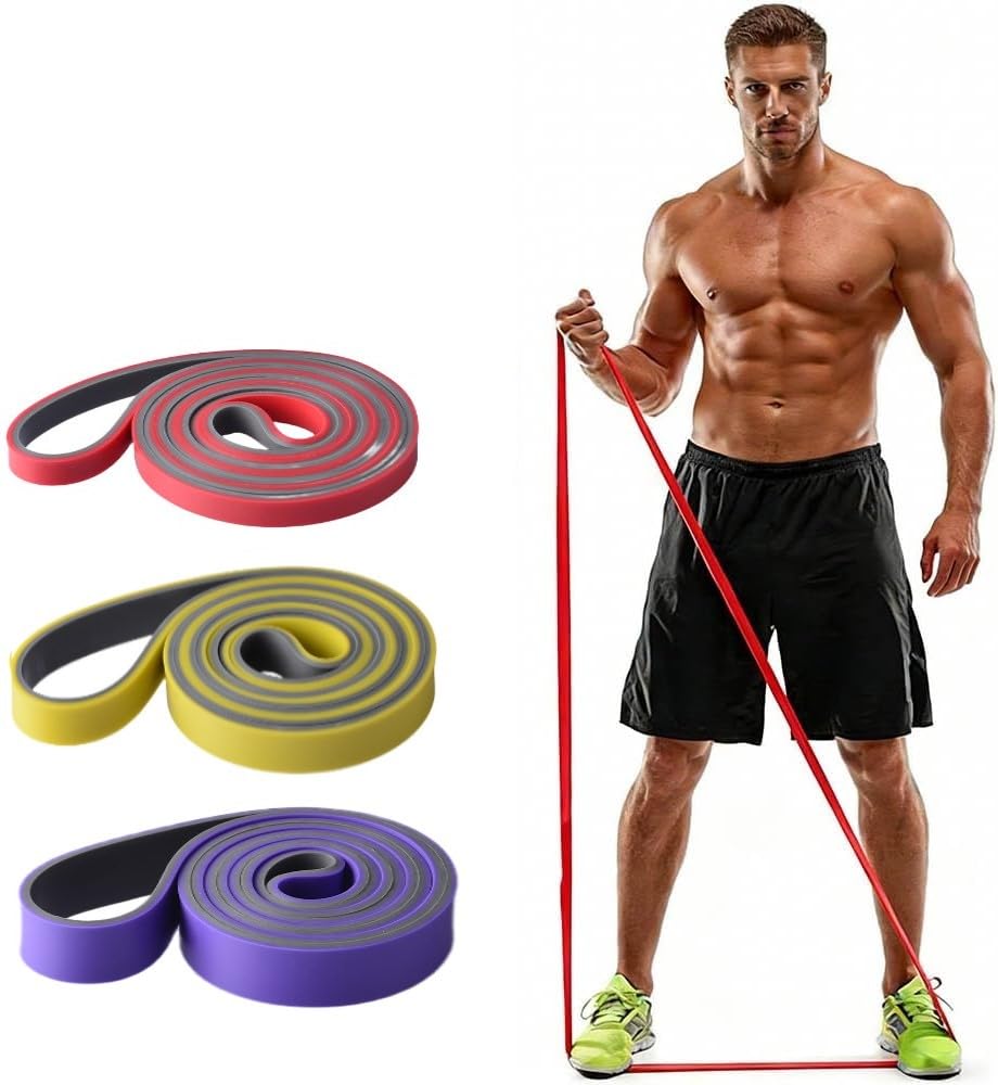 Premium Double Layer Resistance Bands Loop Set of 3 bands, Pull Up Assistance Band for Men & Women, Exercise Workout Bands for Body Stretching, Muscle Training (Red & Yellow & Purple)
