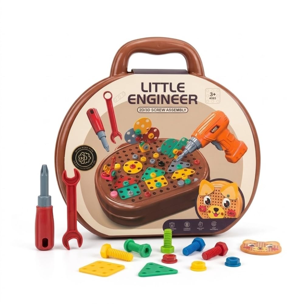 2D & 3D Assemble Disassembly Toy for Kids, Portable Bag, Screwdriver, Wrench and Colorful Screws, Ages 3+