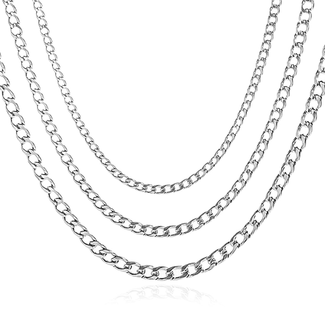 Men's Stainless Steel Necklace, Silver Chain, Women's Necklace Width 3/4/5.5 mm, Length 45/50/55 cm