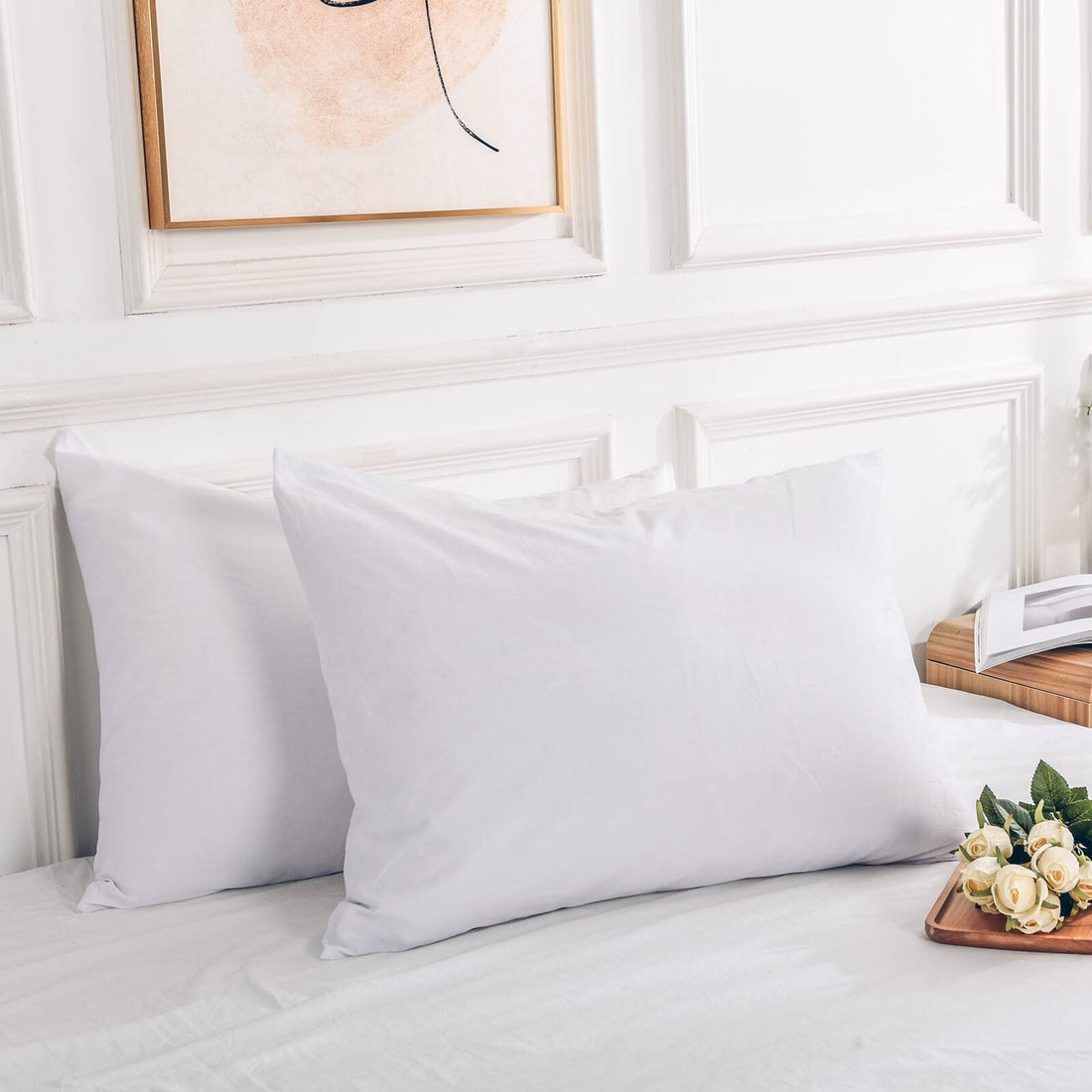 NEXHOME PRO 100% Organic Cotton Pillowcases, Set of 2, Linen Feel Textured Natural, Durable and Premium Pillow Covers for Bed, 20x26 inch, White