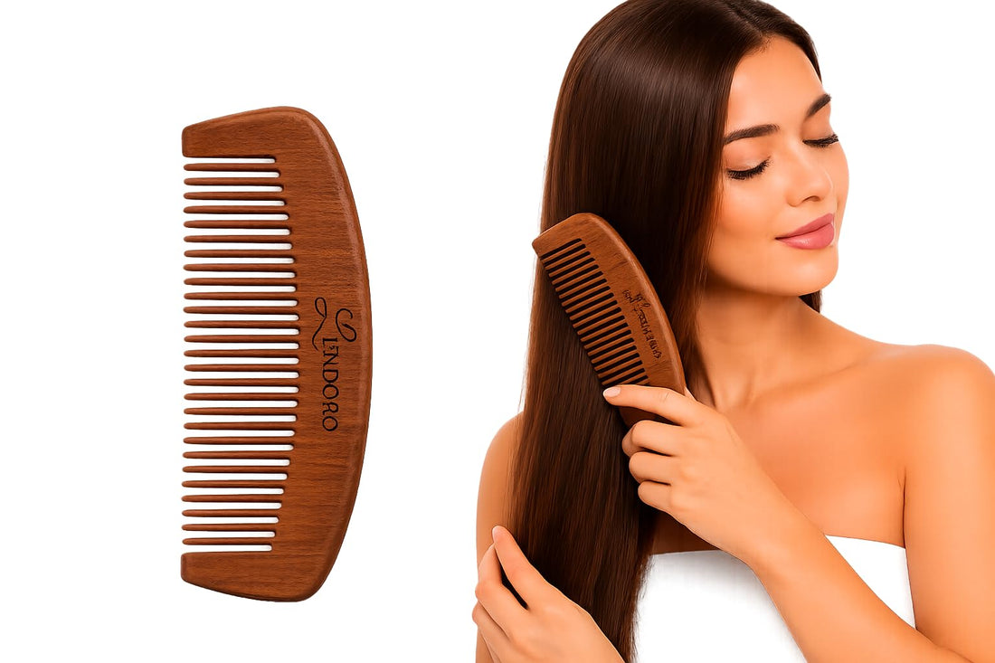 LENDORO Wooden Comb for Hair and Beard, 100% Natural Wood, Anti-Frizz, Lightweight and Portable. (Without Handle)
