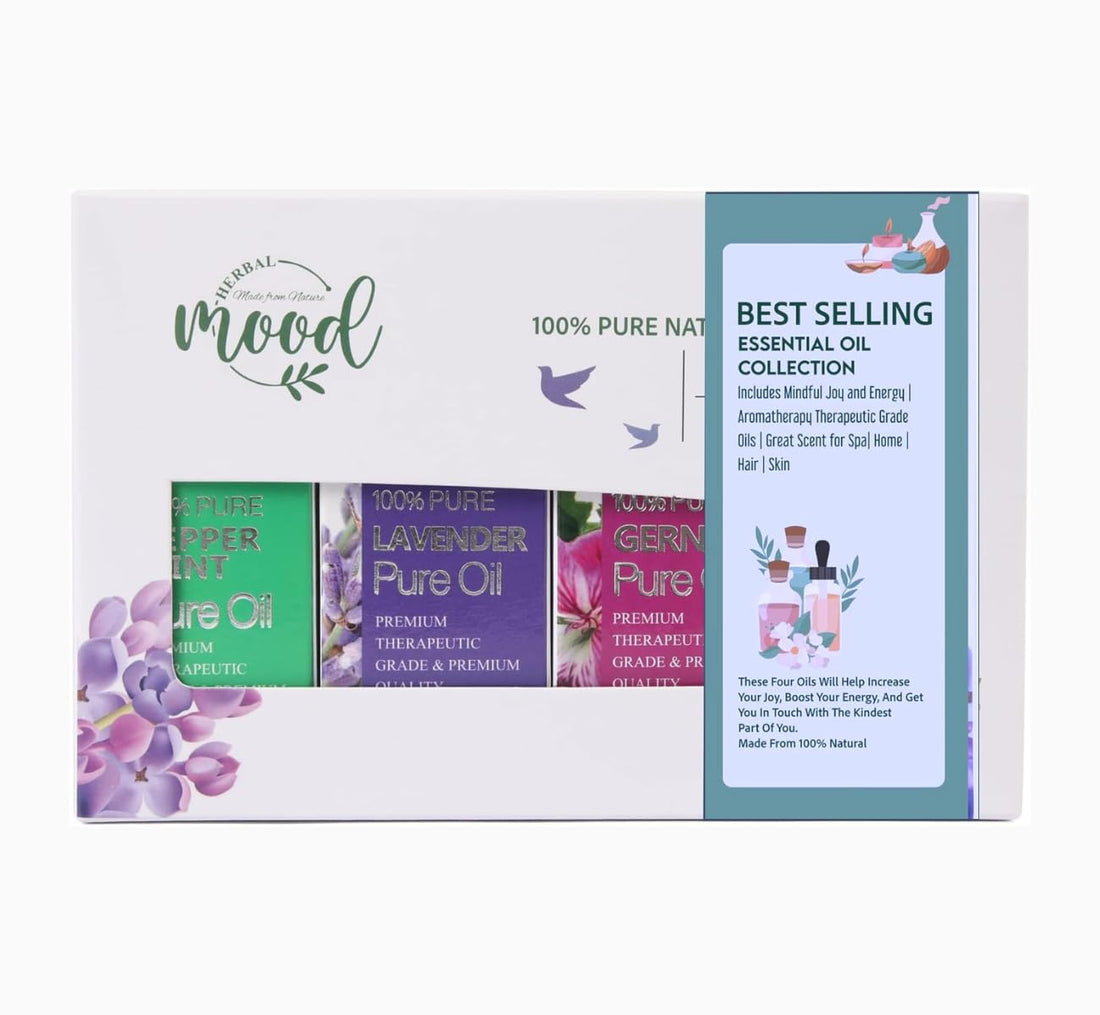 Sleep Collection By Herbal Mood | Top 4 Essential Oils | Gift Box | Incl. Lavender,Citronella, Geranium, Marjoram |Sweet Dreams, Relax, & Stress Relief Oils