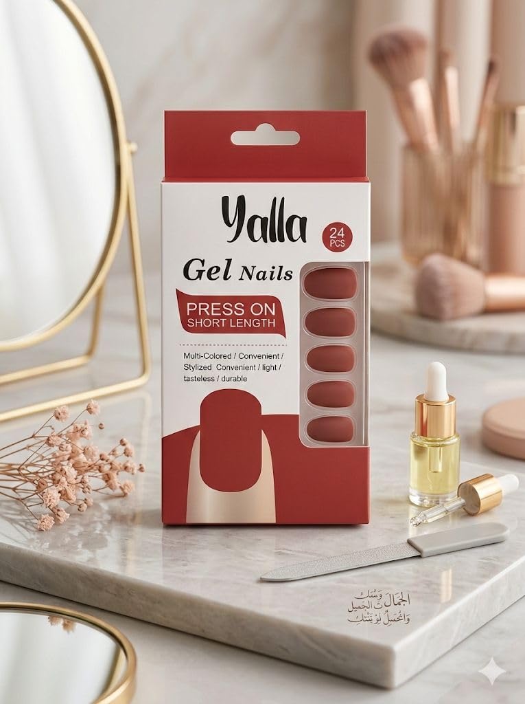 24pcs Short Length Press on Nails Gel False Nails Coral Red
