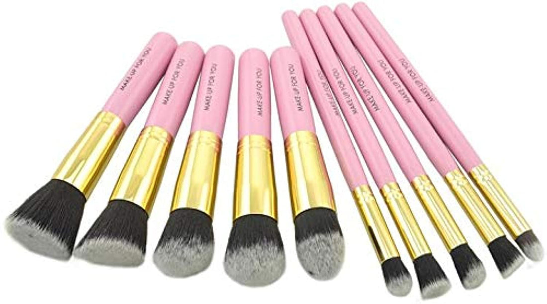 Synthetic Kabuki Makeup Brush Set (10 Pieces, Pink)