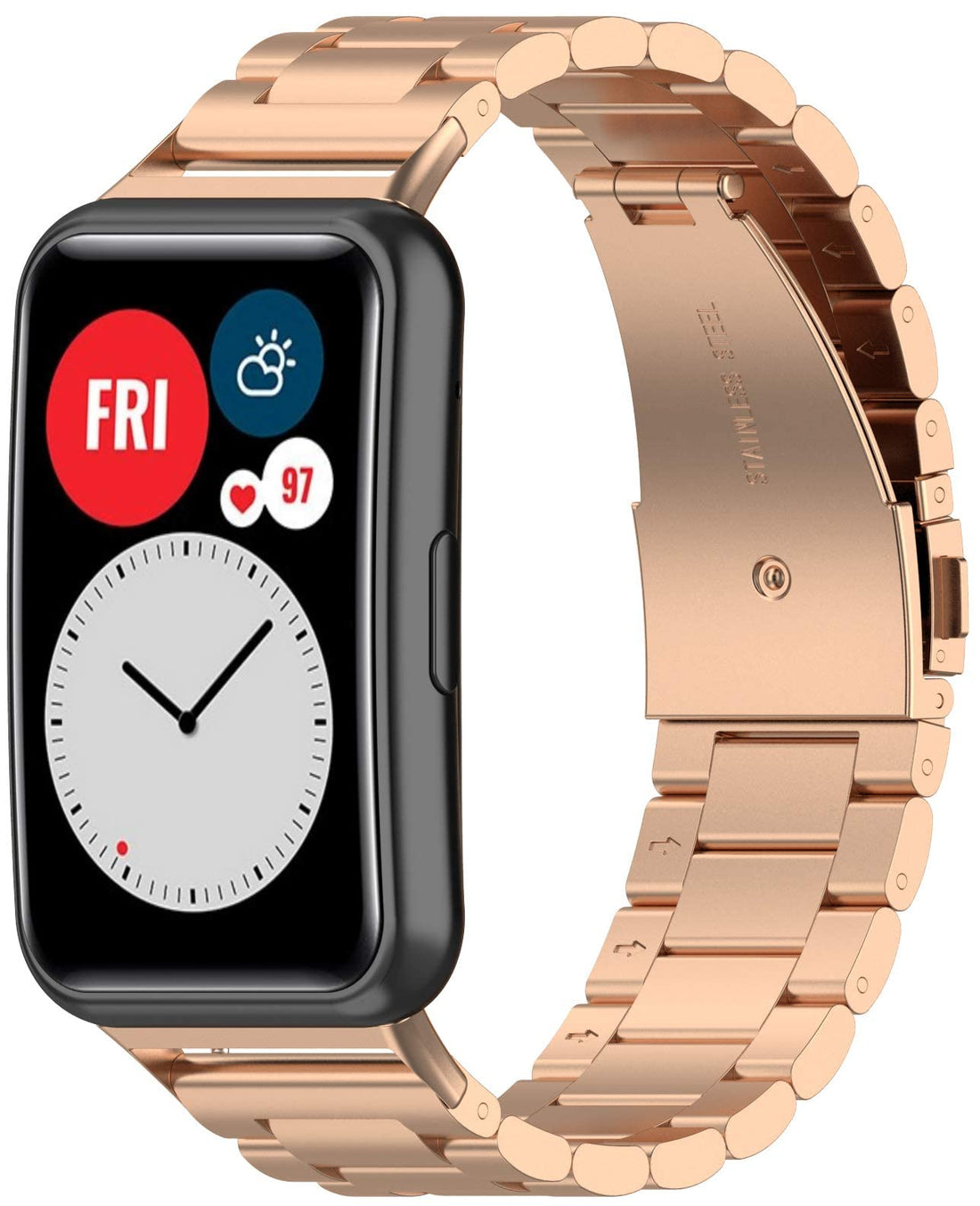 Watch Strap Compatible for HUAWEI Watch Fit, Replacement Metal Smart Watch Strap Quick Release Stainless Steel Watch Band Wristband Compatible for HUAWEI Watch Fit (Rose Gold), Unisex