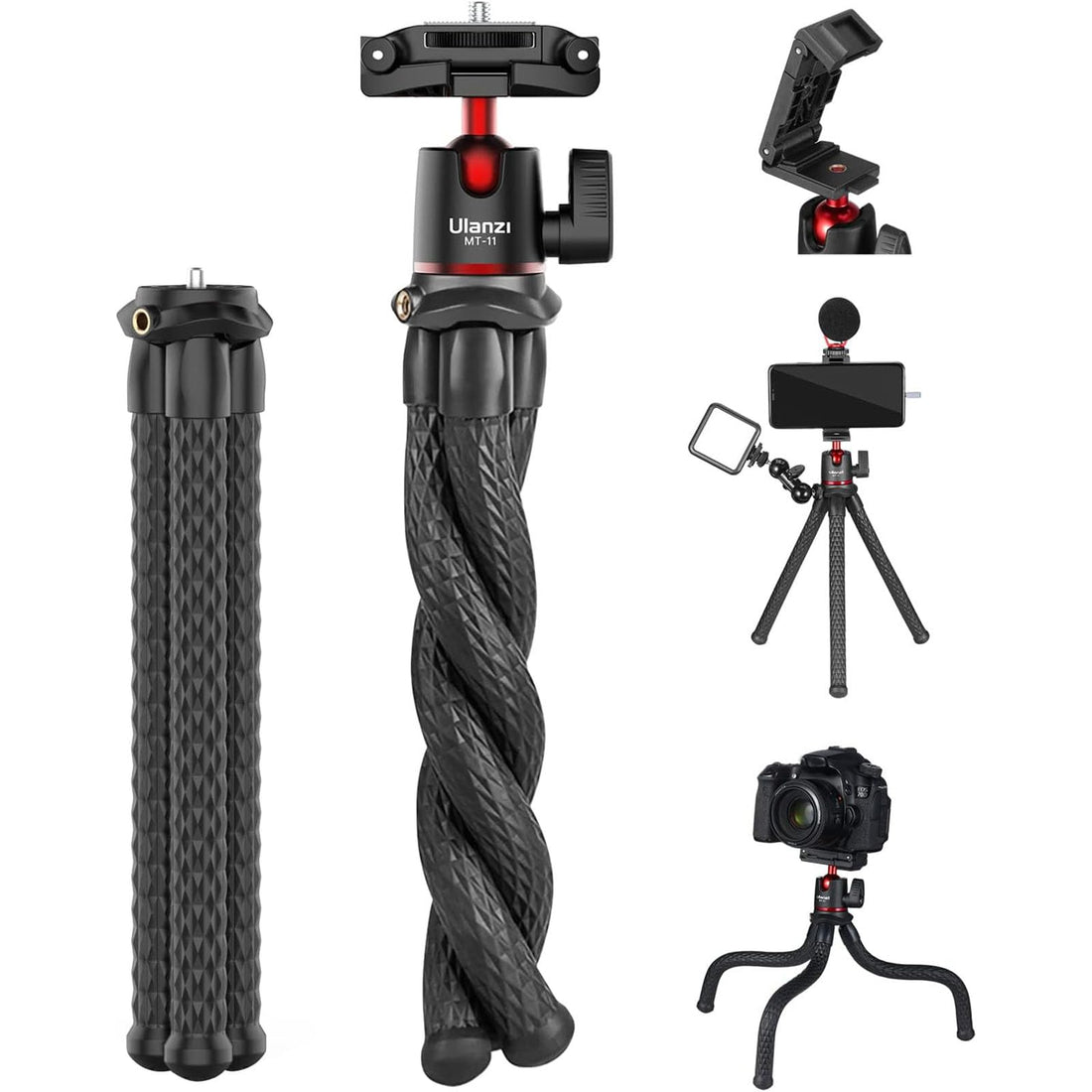 ULANZI Camera Tripod, Mini Flexible Tripod Stand with Hidden Phone Holder w Cold