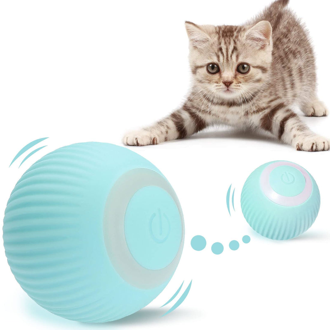 Interactive Cat Toys Balls, Necomi Intelligent Automatic Cat Ball with LED Light, USB Rechargeable, 360° Rotating Smart Kitten Toys for Indoor Cats Funny Stimulate Hunting Instinct Chasing Ball, Blue