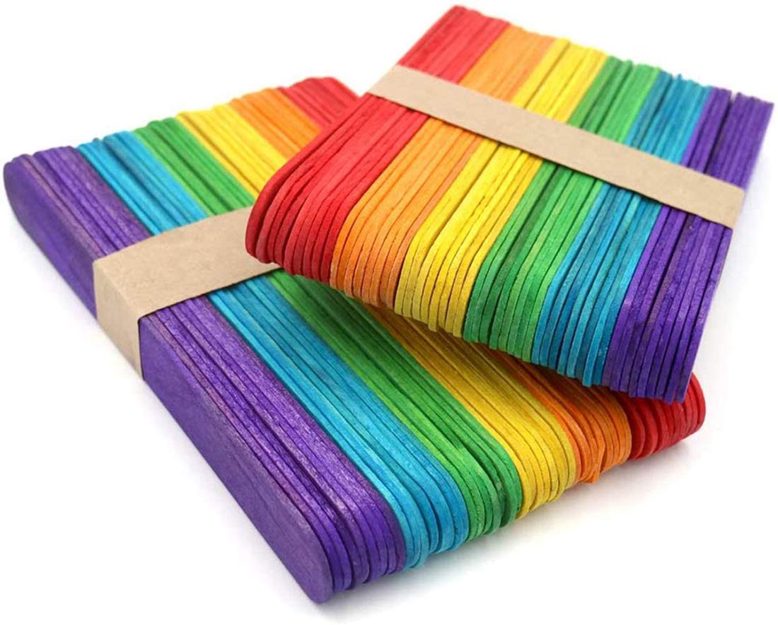 DELFINO Wooden Craft Sticks, Natural Wood, 100 Pcs, Multi-colored, 150*18*1.6mm