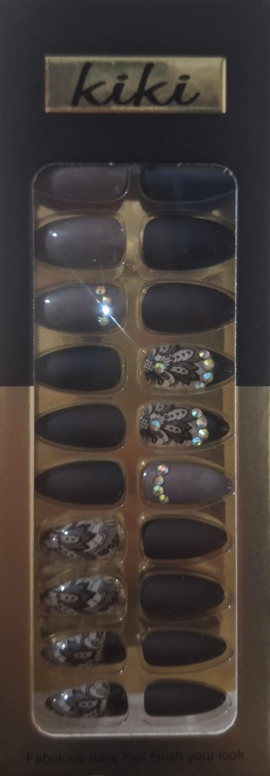 Acrylic Press on Nails - 24 Medium - Fake Nails, Perfect for Party, Come with 1 Sheet Double Face (Black & Pencil)