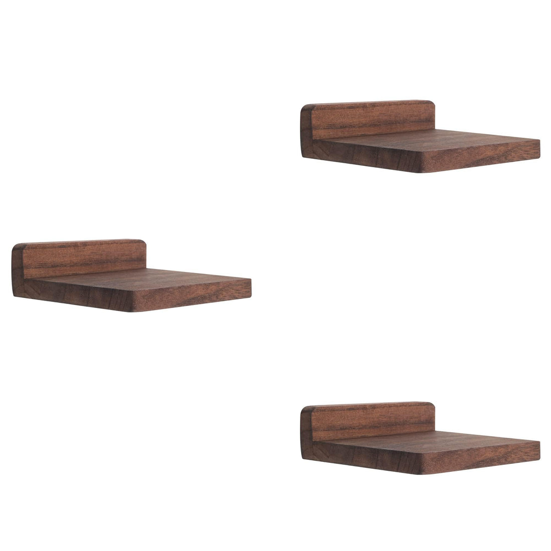 PHOENANCEE Wooden Square Floating Shelves, Compact Style Mini Wall Shelf for Small Objects, Hanging Wall Shelf Decoration for Bedroom, Living Room, Set of 3, 127x10x4cm(Walnut)