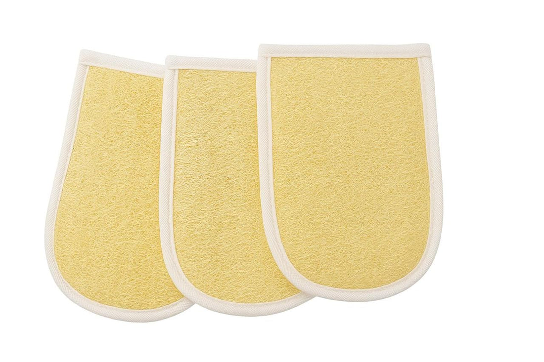 Treprof TRE-5145 Natural Oval Glove Double-Faced Massage Loofah for Bath, Spa, and Shower – Blue – Pack of 3