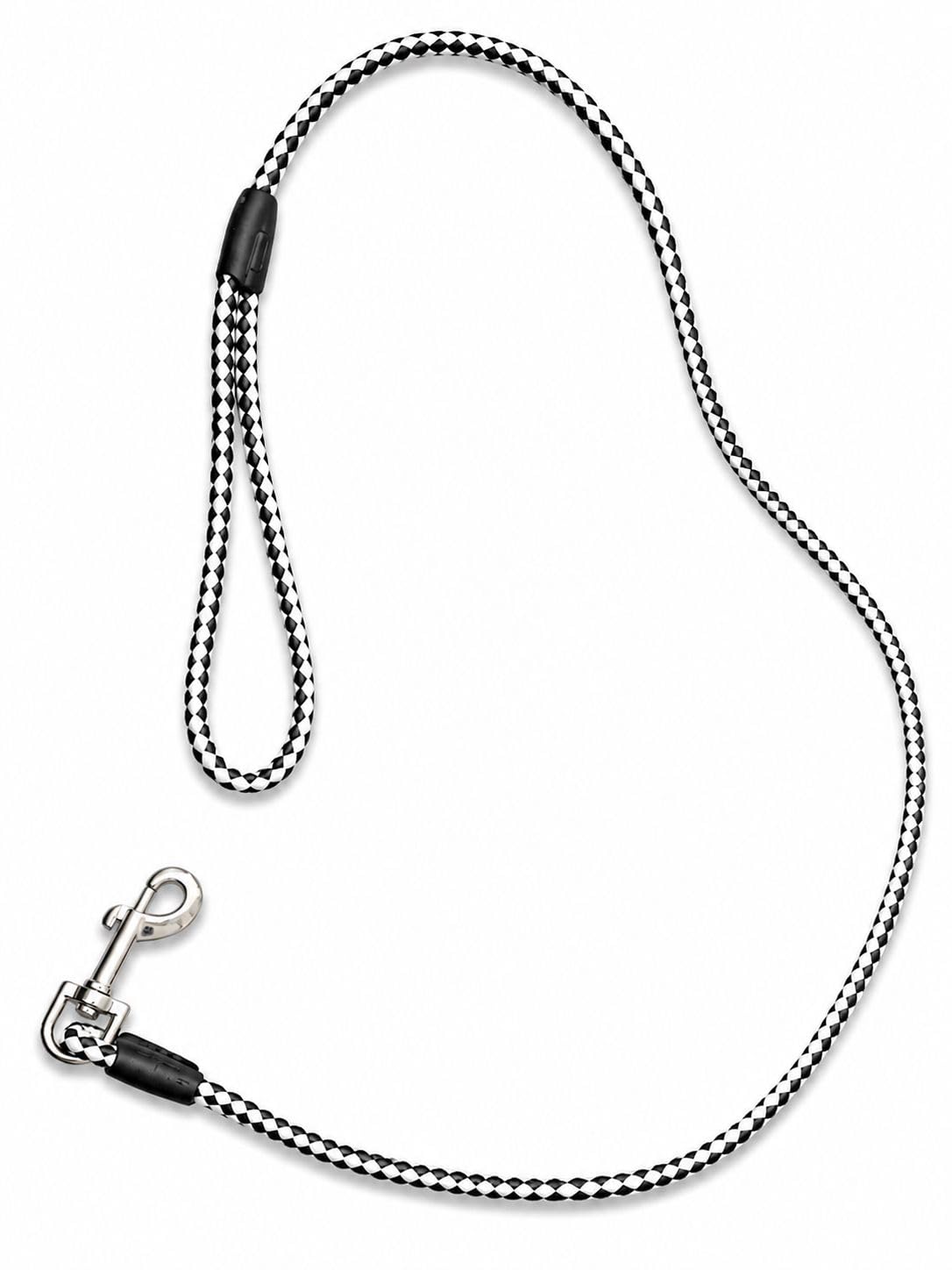 Rope Dog Leash, Black and White Checkered, with Loop Handle and Metal Clip