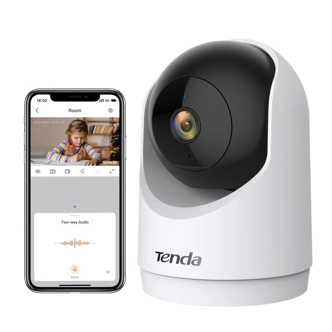 Tenda CP3V3.0 WiFi IP Camera Indoor Surveillance 2K 360° Dome Security Cameras, Night Vision, Motion Detection, Remote Control, Two-Way Audio, Pet Surveillance Camera, WiFi6
