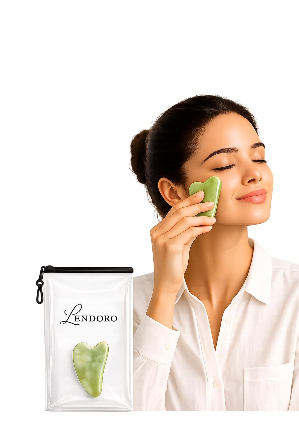 LENDORO Jade Gua Sha Board, Green Natural Stone, Facial Massage Tool for Face, Neck, Body Scraping