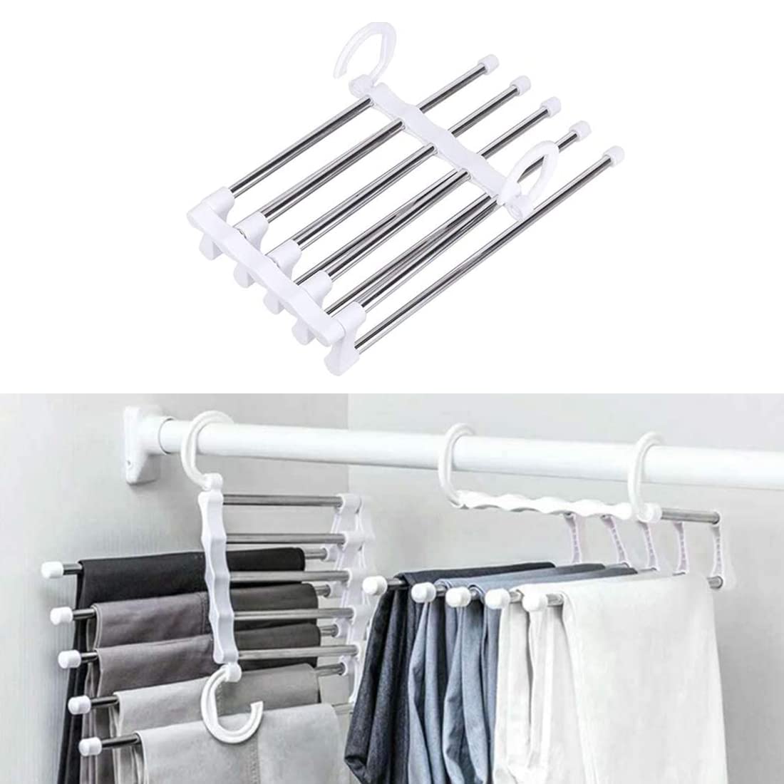 Polly Online Generic Stainless Steel Pants Hangers Trousers Rack Closet Hangers Jeans Clothes Organizer Folding Storage Rack Trousers Hangers Space Saving