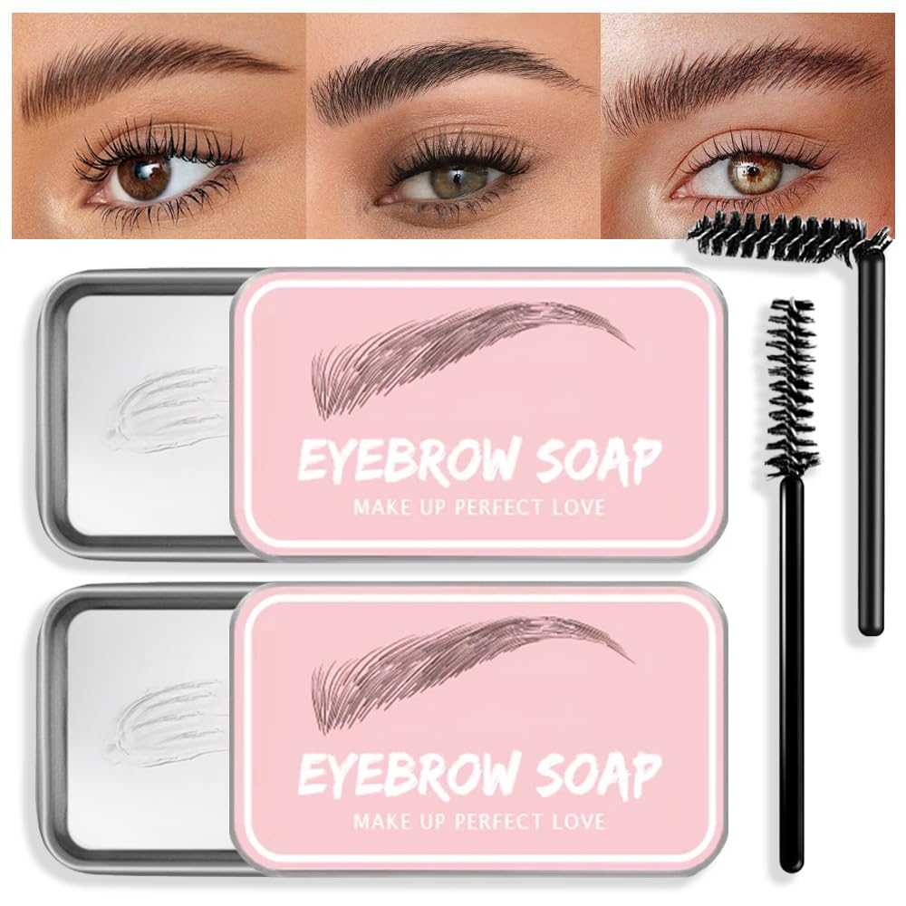 BINGBRUSH Eyebrow Soap Kit, 2Pcs/Set Wax for Combing Eyebrow Freezing, Waterproof Long Lasting Eyebrow Enhancer Shaping Clear Tint Gel, Makeup Balm for Eyebrow