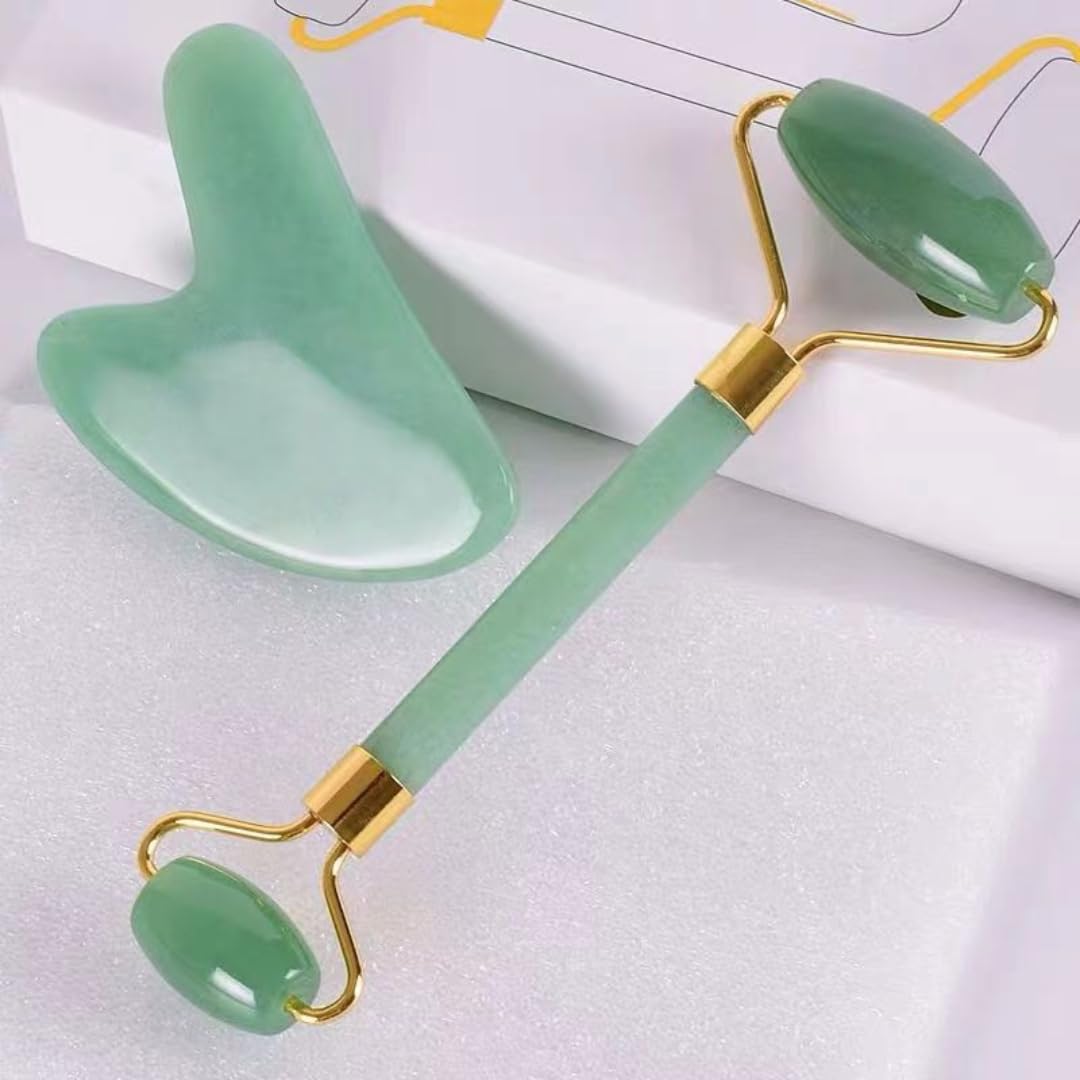 Gua Sha Facial Tools - Facial Skin Care Tools Muscle Roller Massager Relaxing Relieve Wrinkles (Green)