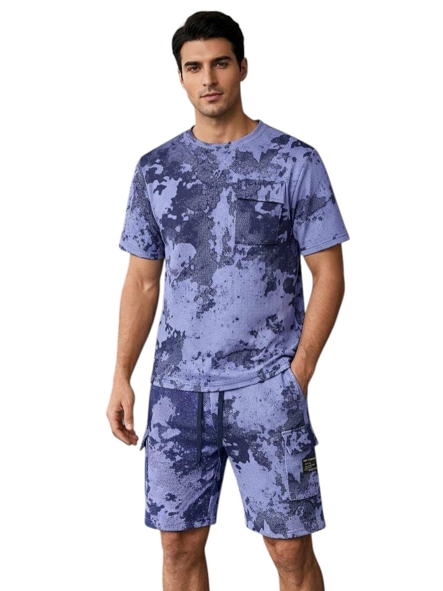 Miza Tring Men's Summer T-Shirt and Cargo Shorts Jacquard Stretch Cotton Camouflage