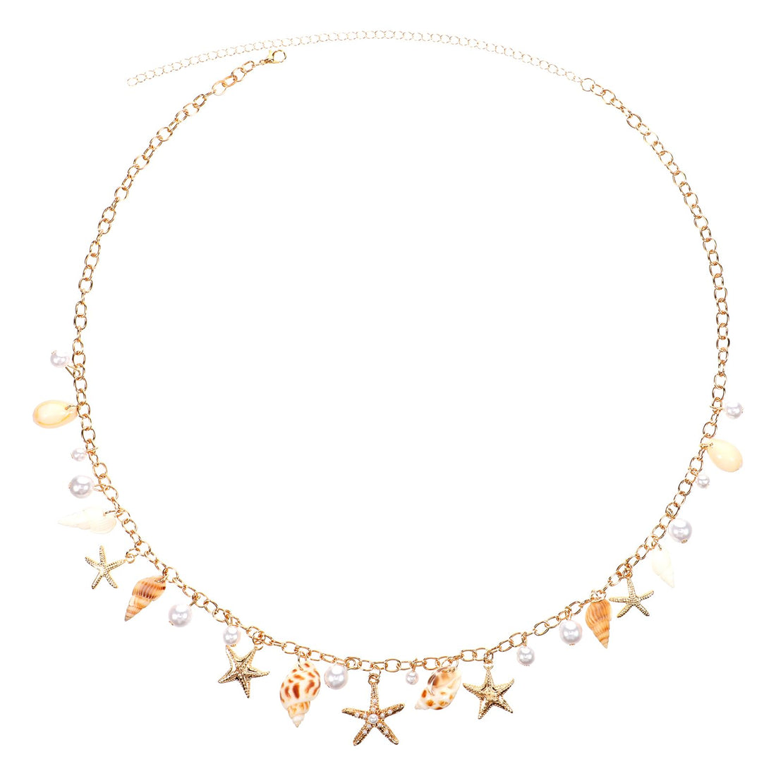 Seashell Belt, Gold Exquisite Waist Chain Pearl Starfish Waist Jewelry for Women with 1 Box for Summer Beach Swimming Pool Seaside, One size, Iron ABS, No Gemstone