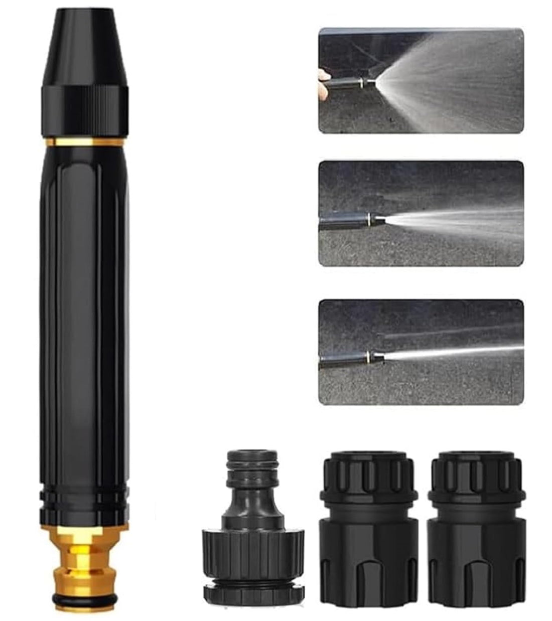 2025 Water Spray Gun for Car and Bike Washing, Jet Spray Nozzles, High-Pressure Adjustable Washer Nozzle with 3Pcs Connector, 1/2" Hose Pipe, Wash for Garden, Brass & Window, 10 x 8 Cm